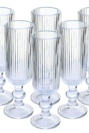 1075 ENG Conjunto 6 Taças Champanhe Verona Vidro Canelado 140Ml